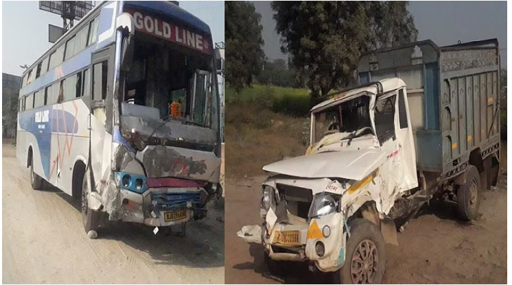 Photo of दिल्ली-जयपुर हाईवे पर बस और पिकअप की टक्कर से दो युवकों कि मौत!