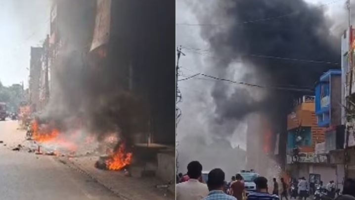 Photo of जगदलपुर: कपड़े की दुकान में लगी आग, कार और बाइक जलकर हुई खाक