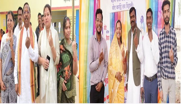 Photo of मंत्री लक्ष्मी राजवाडे और कृषि मंत्री राम विचार ने सपरिवार किया मतदान