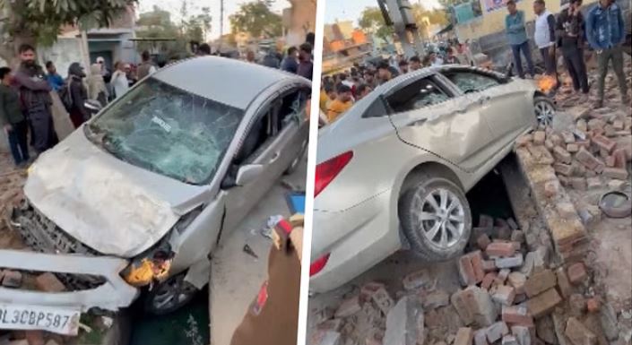 Photo of गाजियाबाद में महिला की ले ली जान, टक्कर मारने के बाद गाड़ी दीवार तोड़ती हुई नाले में घुसी