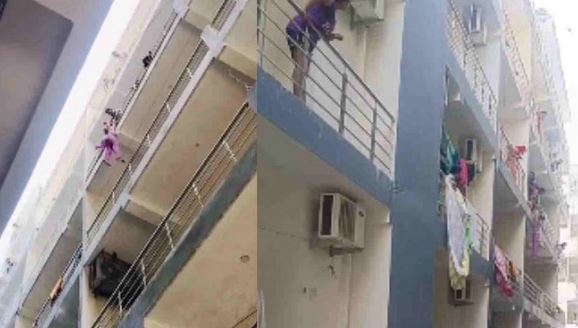 Photo of पति से हुआ झगड़ा तो महिला ने की चौथी मंजिल से कूदने की कोशिश, लटकी रही देर तक