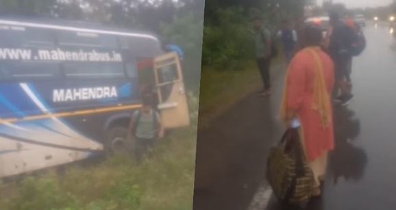 Photo of अनियंत्रित होकर सड़क से उतरी बस, बाल-बाल बचे यात्री; हादसे के बाद चालक फरार