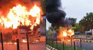 नया रायपुर में चलती बस में लगी आग, 30 से अधिक सरकारी कर्मचारी थे सवार